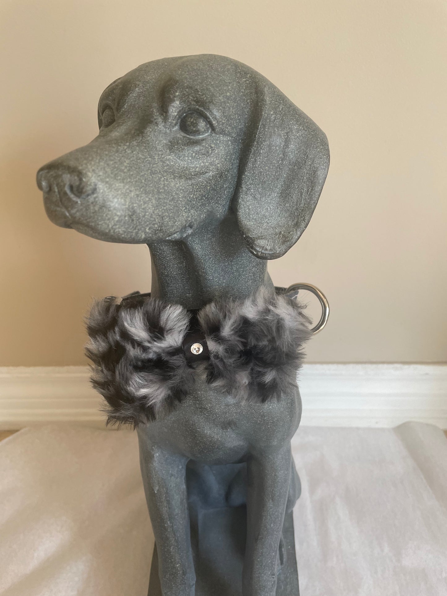 Black Faux Fur Cheetah Dog Bow Tie, view 2