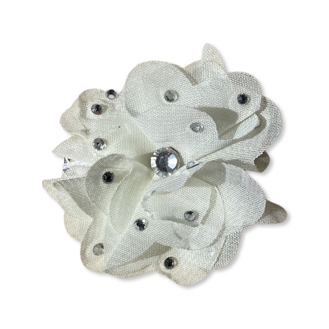 Ivory Tulle Flower Dog Hair Clip by PetGlamr