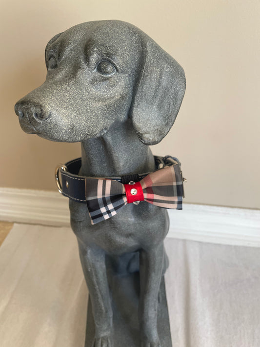 Navy Plaid Dog Bow Tie, view 2