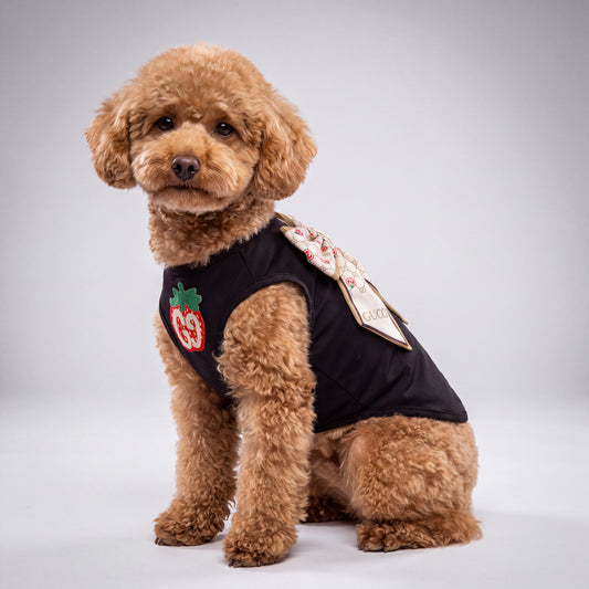 Black Satin Bow Dog Tank Top by PetGlamr