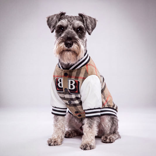 Camel Plaid Bomber Dog Jacket by PetGlamr