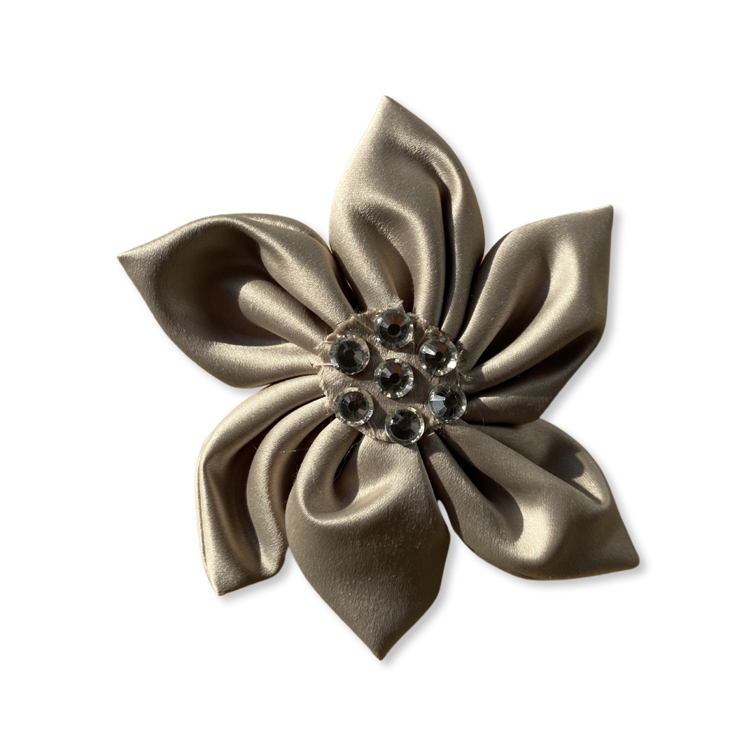 Champagne Satin Flower Dog Bow Tie by PetGlamr