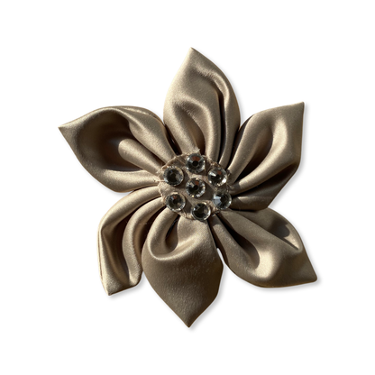 Champagne Satin Flower Dog Bow Tie by PetGlamr