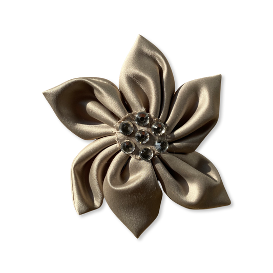 Champagne Satin Flower Dog Bow Tie by PetGlamr