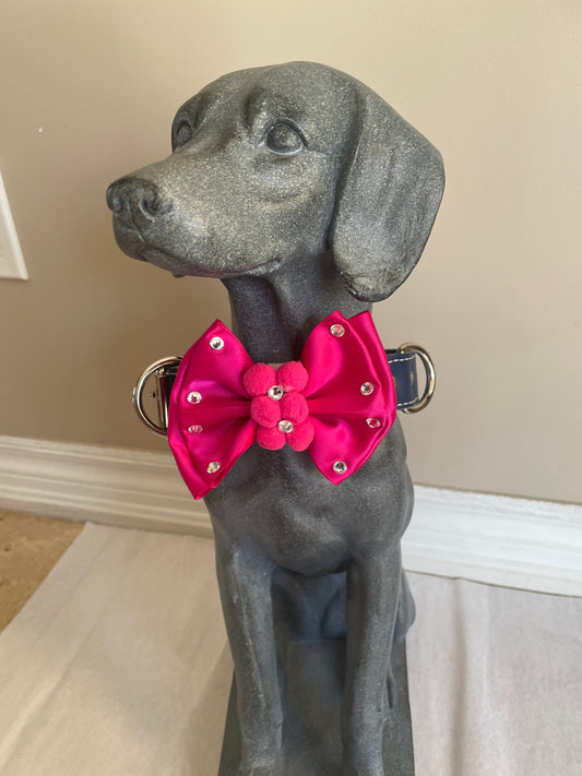 Fuchsia Pom-Pom Dog Bow Tie, view 2