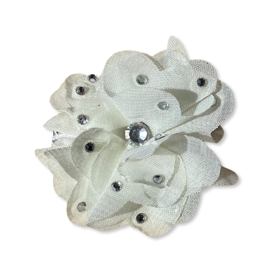 Ivory Tulle Flower Dog Hair Clip by PetGlamr